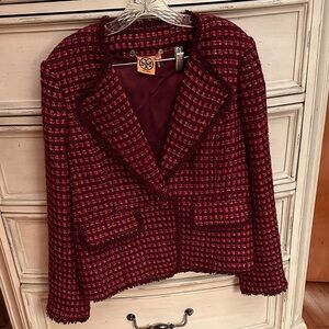 Tory Burch Burgundy Tweed Blazer